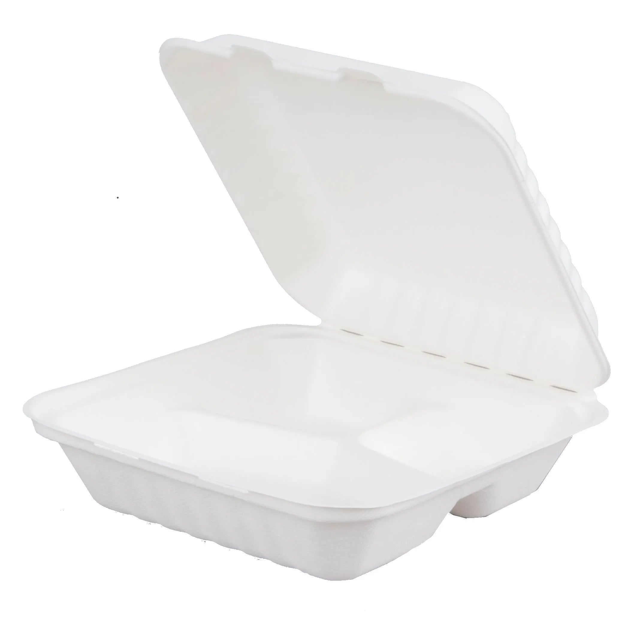 8" x 8" Bagasse 3 Compartment Meal Box (5x50)
