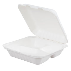 8" x 8" Bagasse 3 Compartment Meal Box (5x50)