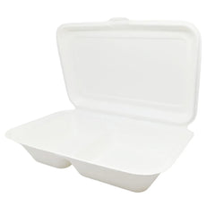 9"x6" Bagasse 2 Compartment Meal Box 1000ml (5x50)