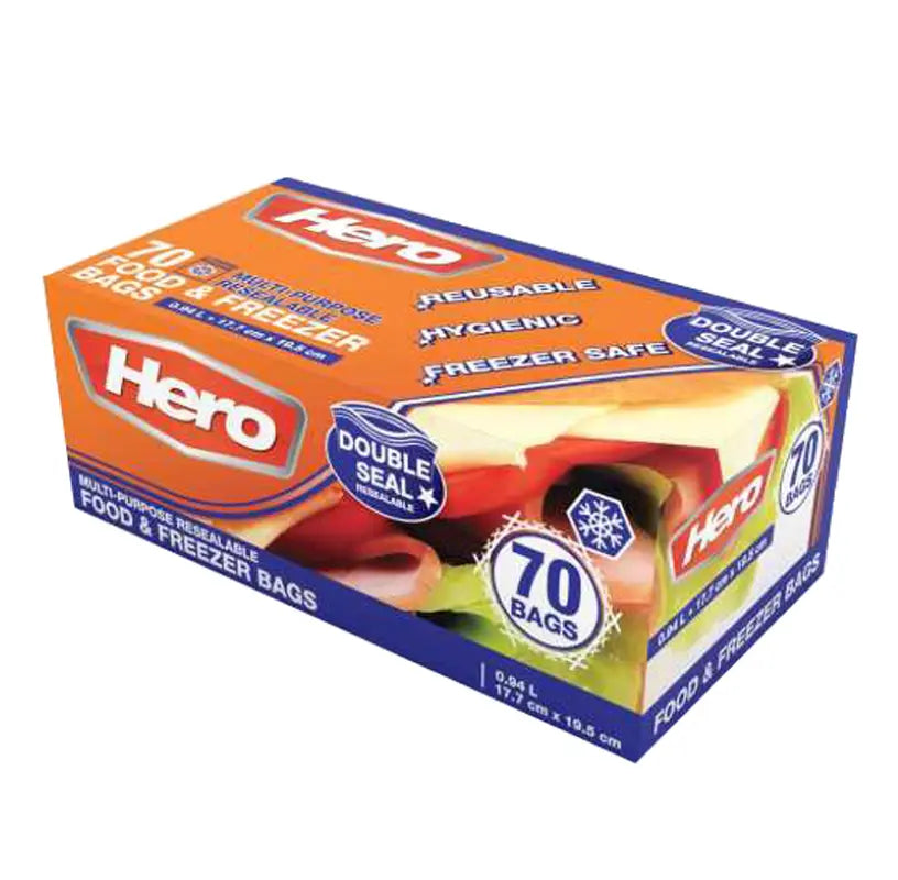 Hero Double Seal Food & Freezer Bags 70 x 1L   (6x70)