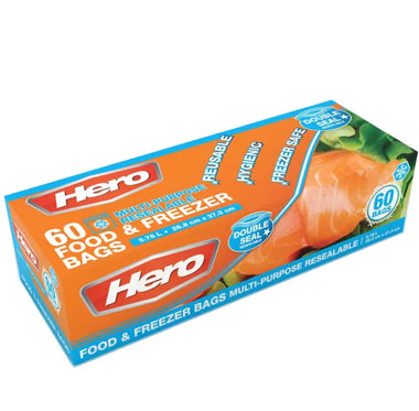 Hero Double Seal Food & Freezer Bags 60 x 3.8L   (6 x60)